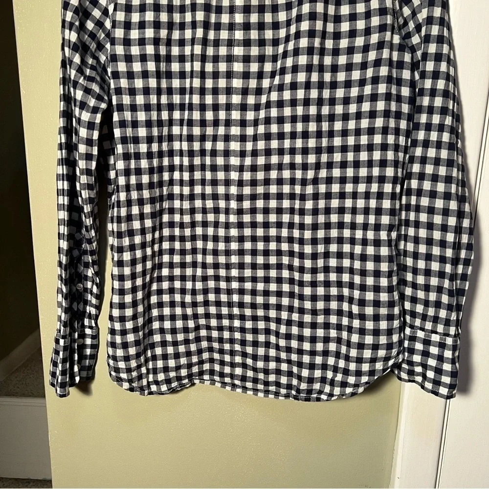 J. Crew Women's Size 6 Boy Shirt‎ Navy Blue White Gingham Button Down C6086